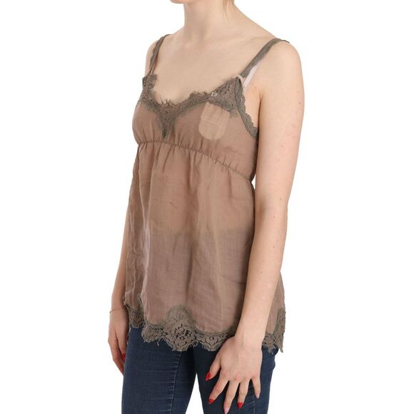 PINK MEMORIES Lace Trim Cami Top Sleeveless VNeck Women Brown Tops & T-Shirts - Picture 3 of 5